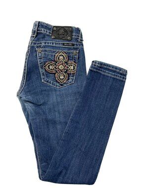 Miss Me Women’s 28x32 Blue Denim Jeans Skinny Embroidered Stretch